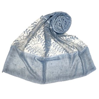 Net hijab with moti and diamond work - Light blue